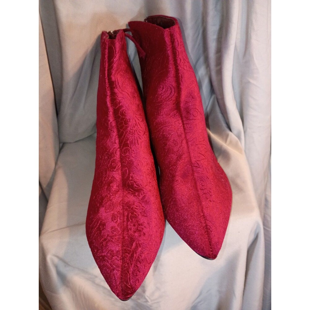 Just Fabulous Red Jacquard Ankle Boots Back Zip Sz 12 Festival